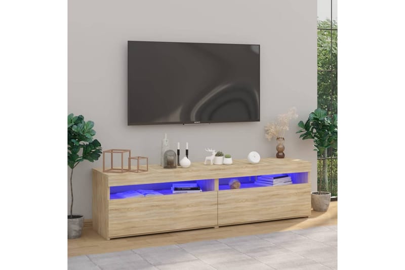 TV-benker 2 stk med LED-lys sonoma eik 75x35x40 cm - Brun - Møbler - Mediamøbel & tv møbel - TV-benk & mediabenk