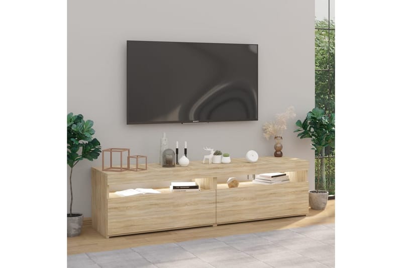 TV-benker 2 stk med LED-lys sonoma eik 75x35x40 cm - Brun - Møbler - Mediamøbel & tv møbel - TV-benk & mediabenk