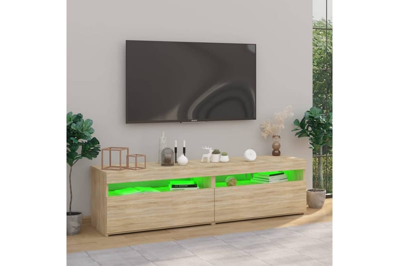 TV-benker 2 stk med LED-lys sonoma eik 75x35x40 cm - Brun - Møbler - Mediamøbel & tv møbel - TV-benk & mediabenk