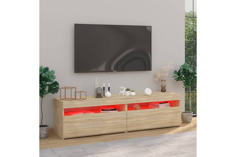 TV-benker 2 stk med LED-lys sonoma eik 75x35x40 cm - Brun - Møbler - Mediamøbel & tv møbel - TV-benk & mediabenk