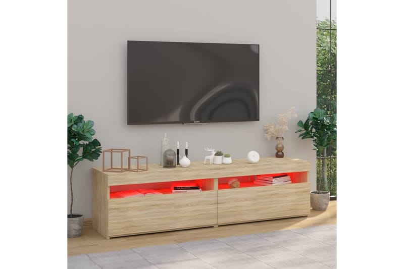 TV-benker 2 stk med LED-lys sonoma eik 75x35x40 cm - Brun - TV-benk & mediabenk