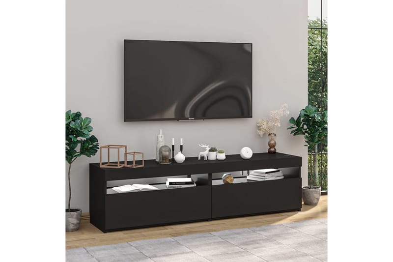 TV-benker 2 stk med LED-lys svart 75x35x40 cm - Svart - Møbler - Mediamøbel & tv møbel - TV-benk & mediabenk