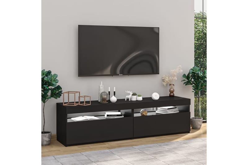 TV-benker 2 stk med LED-lys svart 75x35x40 cm - Svart - TV-benk & mediabenk