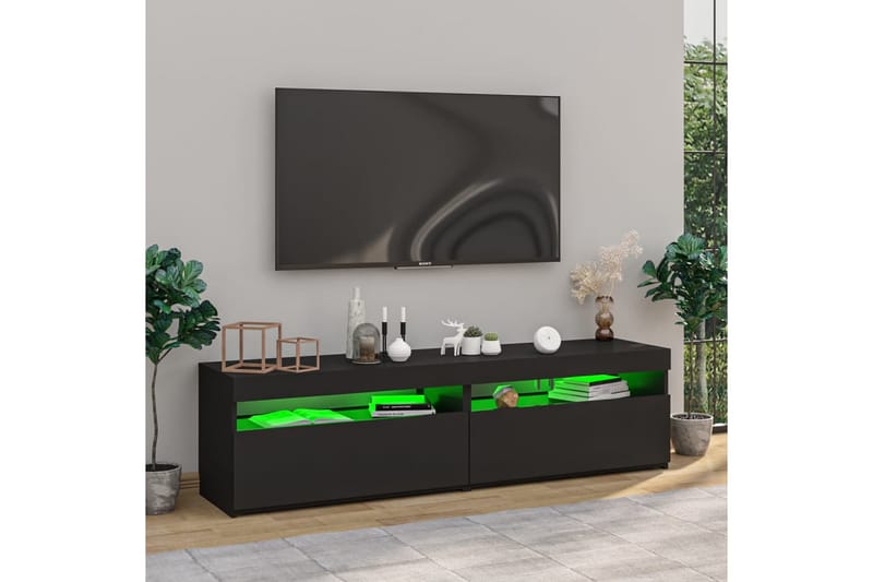 TV-benker 2 stk med LED-lys svart 75x35x40 cm - Svart - TV-benk & mediabenk