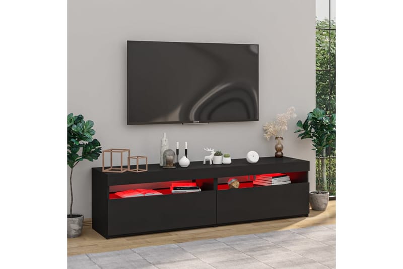 TV-benker 2 stk med LED-lys svart 75x35x40 cm - Svart - TV-benk & mediabenk