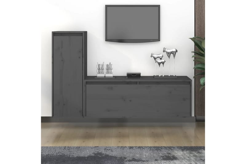 TV-benker 3 stk grå heltre furu - Grå - Møbler - Mediamøbel & tv møbel - TV-benk & mediabenk