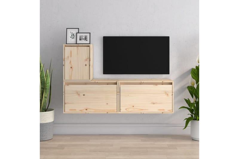 TV-benker 3 stk heltre furu - Brun - Møbler - Mediamøbel & tv møbel - TV-benk & mediabenk