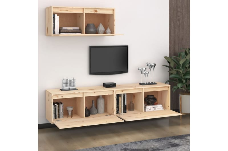 TV-benker 3 stk heltre furu - Brun - Møbler - Mediamøbel & tv møbel - TV-benk & mediabenk