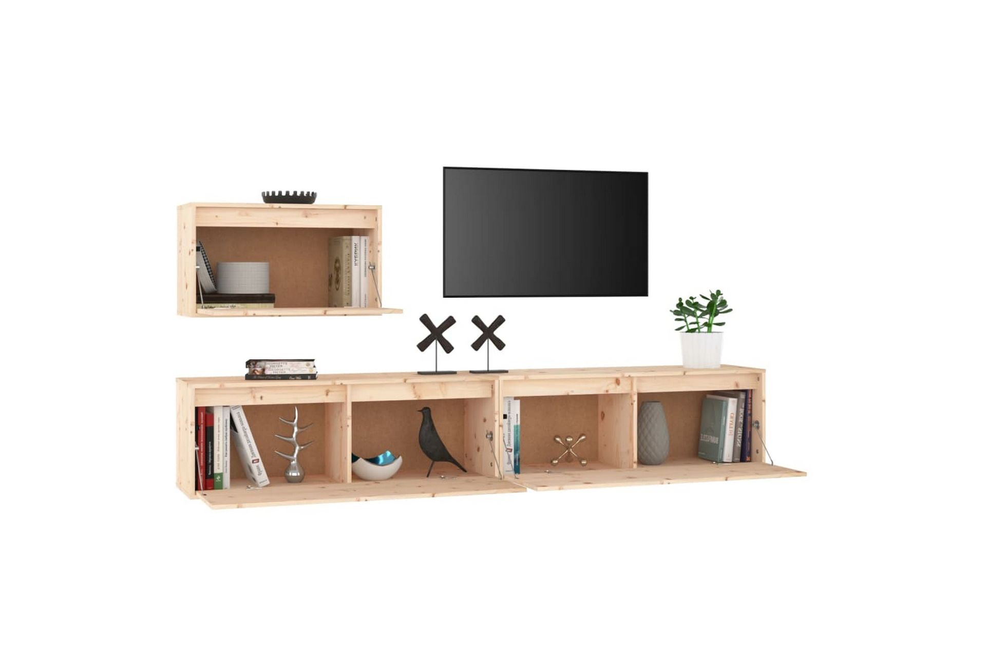 TV-benker 3 stk heltre furu - Brun - Møbler - Mediamøbel & tv møbel - TV-benk & mediabenk