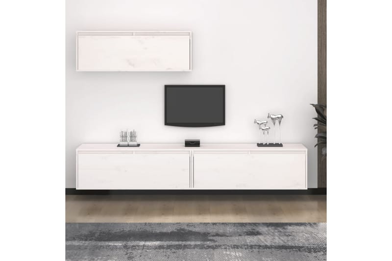 TV-benker 3 stk hvit heltre furu - Hvit - Møbler - Mediamøbel & tv møbel - TV-benk & mediabenk