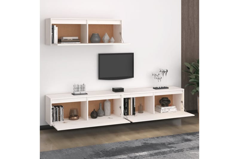 TV-benker 3 stk hvit heltre furu - Hvit - Møbler - Mediamøbel & tv møbel - TV-benk & mediabenk