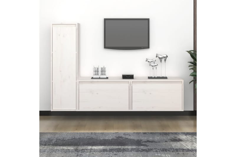 TV-benker 3 stk hvit heltre furu - Hvit - TV-benk & mediabenk