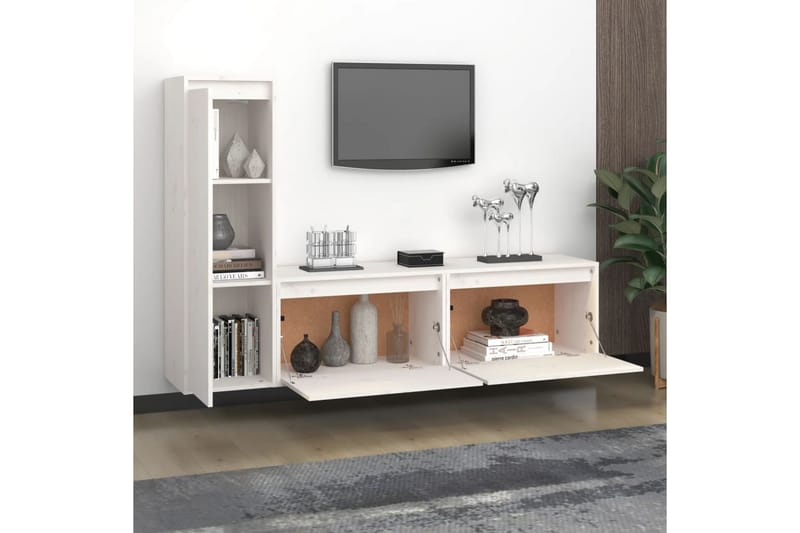 TV-benker 3 stk hvit heltre furu - Hvit - Møbler - Mediamøbel & tv møbel - TV-benk & mediabenk