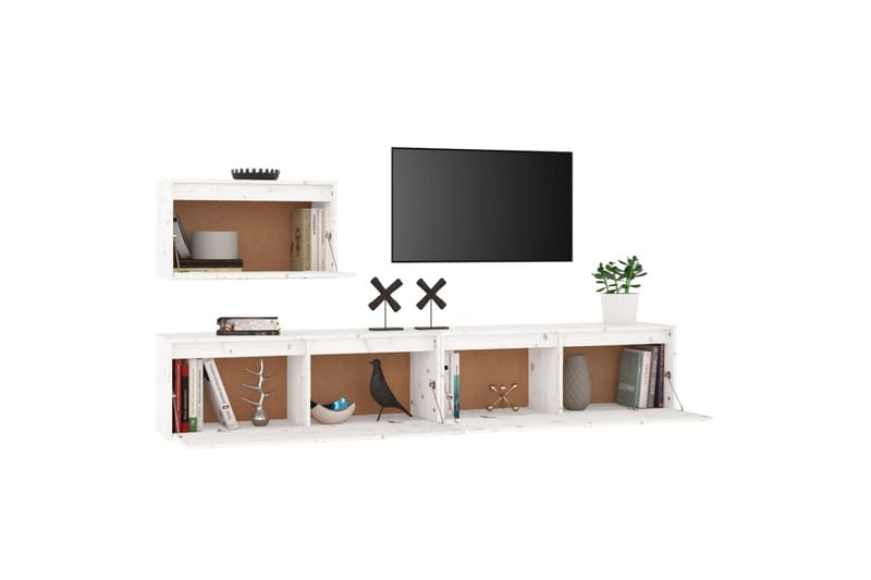 TV-benker 3 stk hvit heltre furu - Hvit - Møbler - Mediamøbel & tv møbel - TV-benk & mediabenk