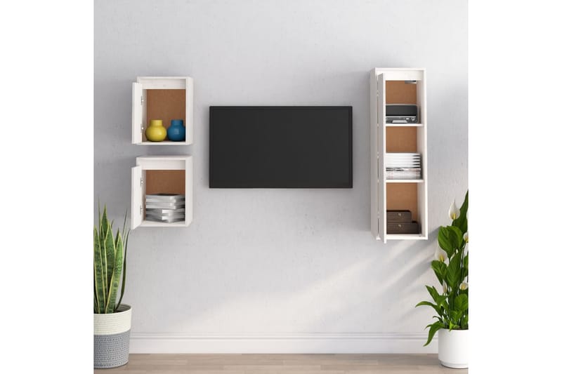 TV-benker 3 stk hvit heltre furu - Hvit - Møbler - Mediamøbel & tv møbel - TV-benk & mediabenk