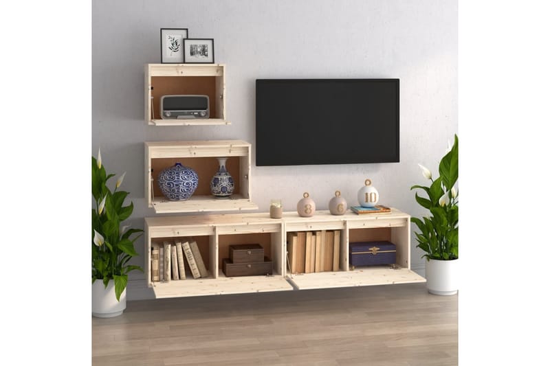 TV-benker 4 stk heltre furu - Brun - Møbler - Mediamøbel & tv møbel - TV-benk & mediabenk