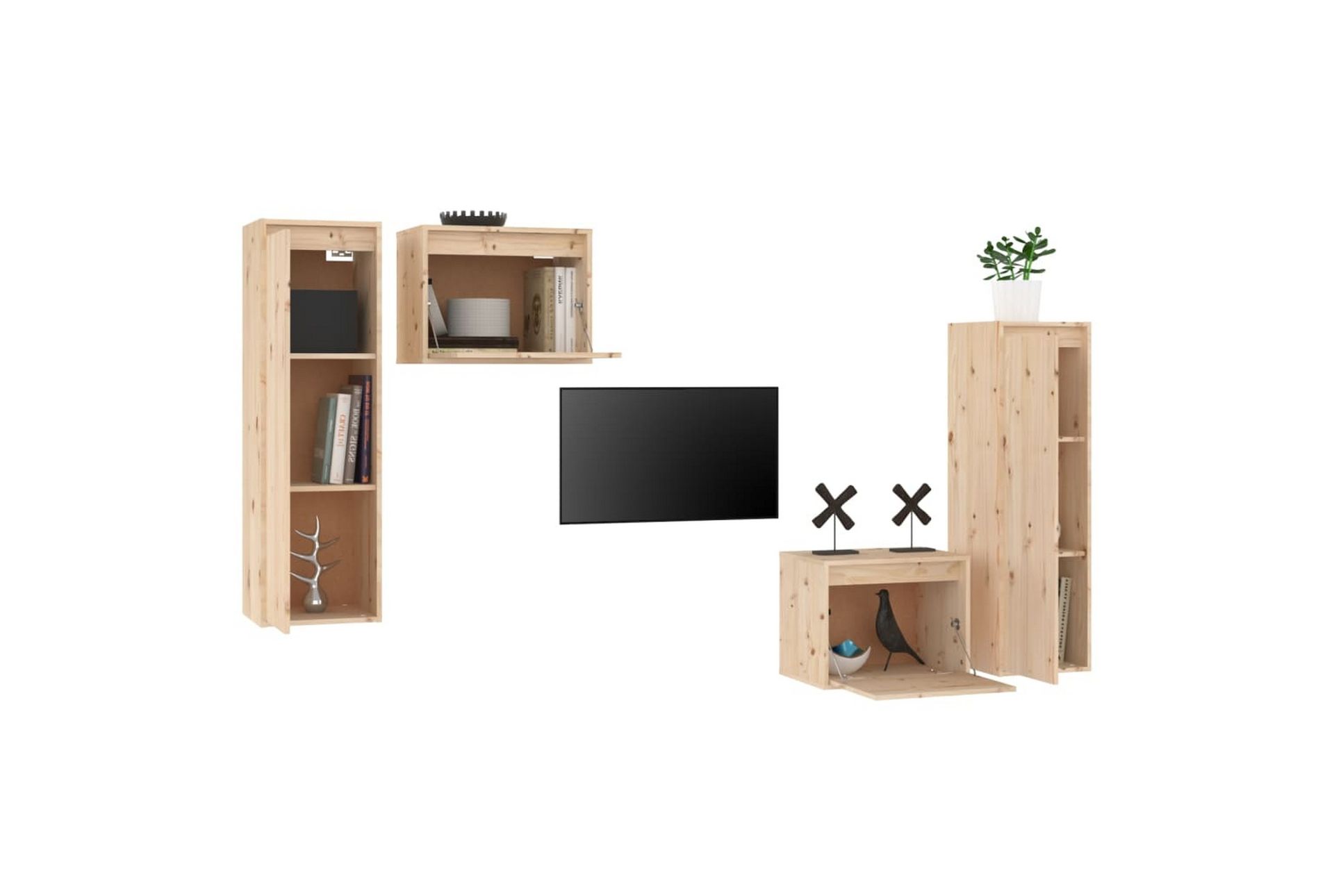 TV-benker 4 stk heltre furu - Brun - Møbler - Mediamøbel & tv møbel - TV-benk & mediabenk