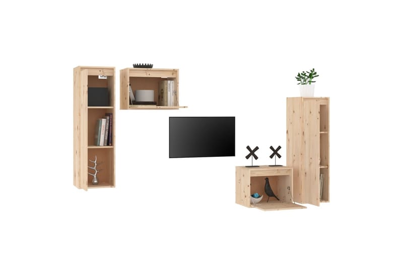 TV-benker 4 stk heltre furu - Brun - Møbler - Mediamøbel & tv møbel - TV-benk & mediabenk