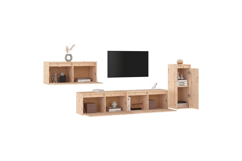 TV-benker 4 stk heltre furu - Brun - Møbler - Mediamøbel & tv møbel - TV-benk & mediabenk