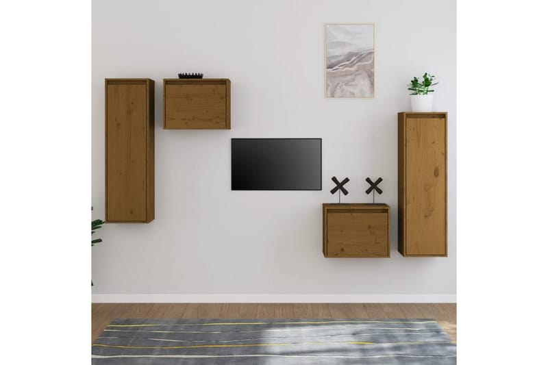 TV-benker 4 stk honningbrun heltre furu - Brun - Møbler - Mediamøbel & tv møbel - TV-benk & mediabenk