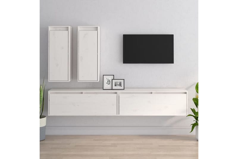 TV-benker 4 stk hvit heltre furu - Hvit - Møbler - Mediamøbel & tv møbel - TV-benk & mediabenk