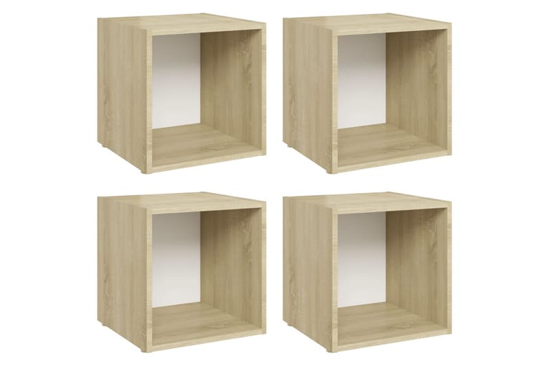 TV-benker 4 stk hvit og sonoma eik 37x35x37 cm sponplate - Beige - Møbler - Mediamøbel & tv møbel - TV-benk & mediabenk