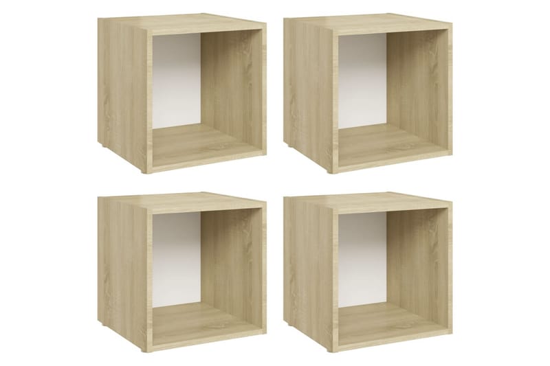 TV-benker 4 stk hvit og sonoma eik 37x35x37 cm sponplate - Beige - TV-benk & mediabenk