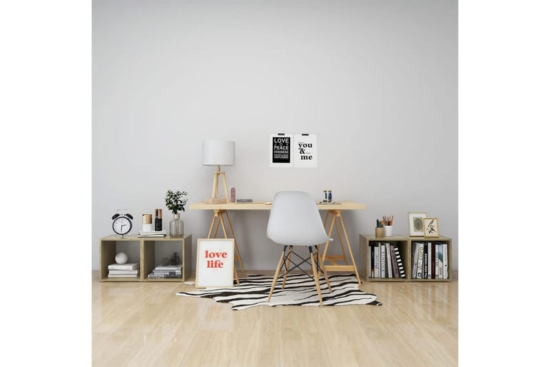 TV-benker 4 stk hvit og sonoma eik 37x35x37 cm sponplate - Beige - Møbler - Mediamøbel & tv møbel - TV-benk & mediabenk