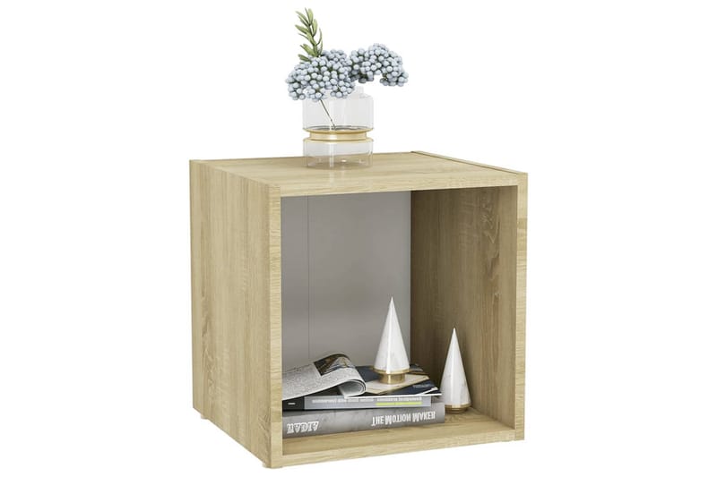 TV-benker 4 stk hvit og sonoma eik 37x35x37 cm sponplate - Beige - Møbler - Mediamøbel & tv møbel - TV-benk & mediabenk
