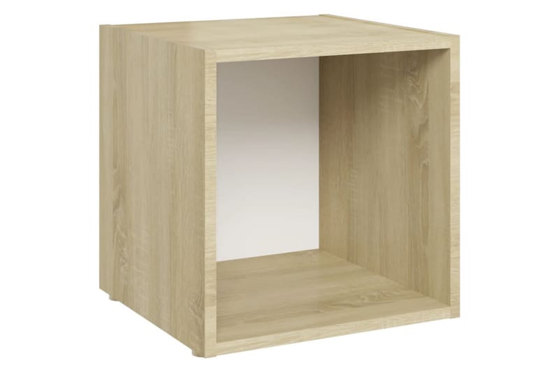 TV-benker 4 stk hvit og sonoma eik 37x35x37 cm sponplate - Beige - TV-benk & mediabenk