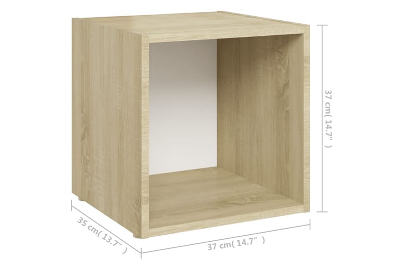 TV-benker 4 stk hvit og sonoma eik 37x35x37 cm sponplate - Beige - TV-benk & mediabenk