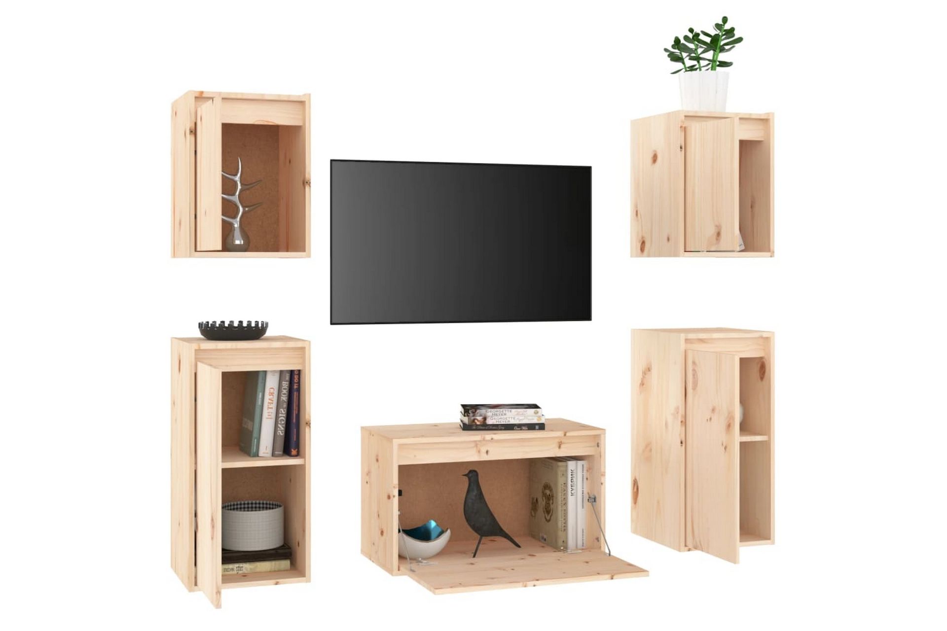 TV-benker 5 stk heltre furu - Brun - Møbler - Mediamøbel & tv møbel - TV-benk & mediabenk