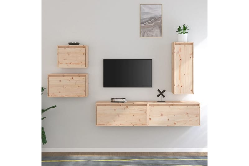 TV-benker 5 stk heltre furu - Brun - Møbler - Mediamøbel & tv møbel - TV-benk & mediabenk