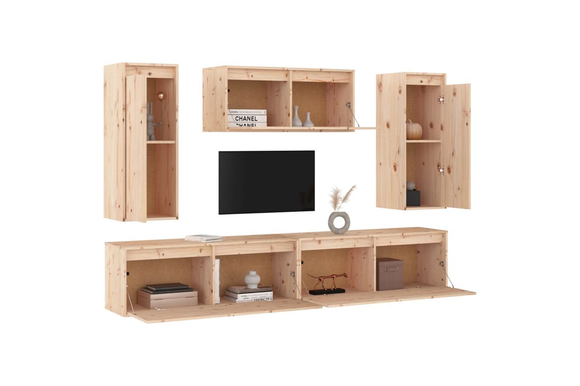 TV-benker 5 stk heltre furu - Brun - Møbler - Mediamøbel & tv møbel - TV-benk & mediabenk