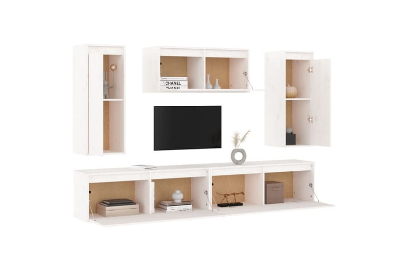 TV-benker 5 stk hvit heltre furu - Hvit - Møbler - Mediamøbel & tv møbel - TV-benk & mediabenk