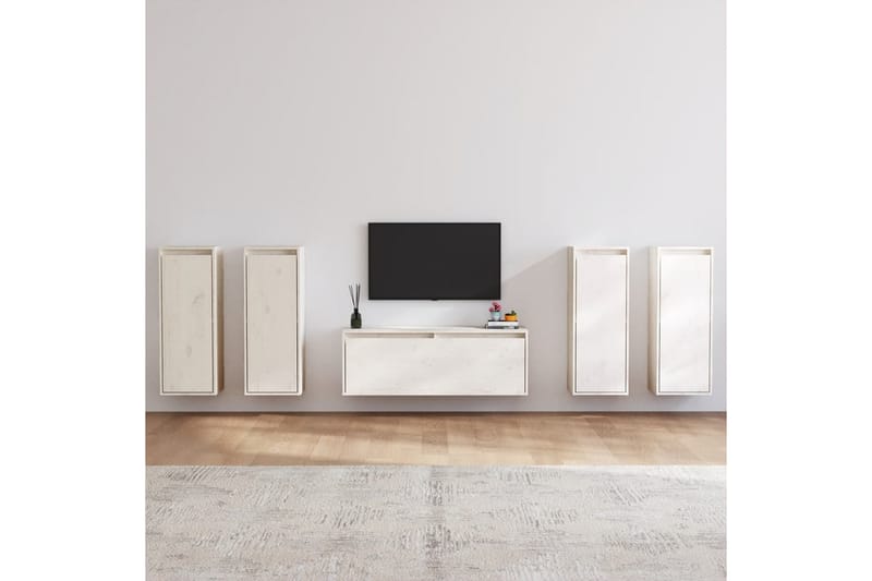 TV-benker 5 stk hvit heltre furu - Hvit - Møbler - Mediamøbel & tv møbel - TV-benk & mediabenk