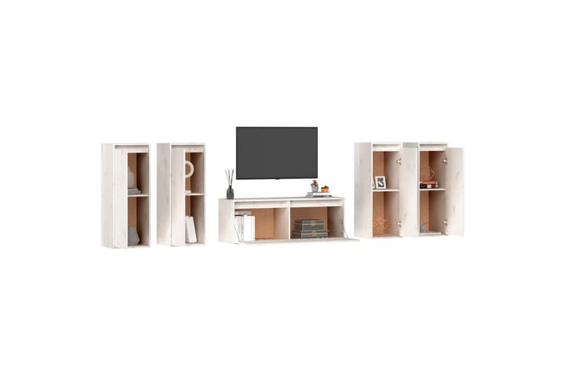 TV-benker 5 stk hvit heltre furu - Hvit - Møbler - Mediamøbel & tv møbel - TV-benk & mediabenk
