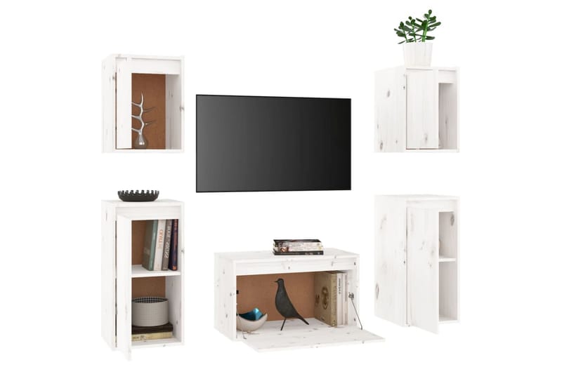 TV-benker 5 stk hvit heltre furu - Hvit - Møbler - Mediamøbel & tv møbel - TV-benk & mediabenk