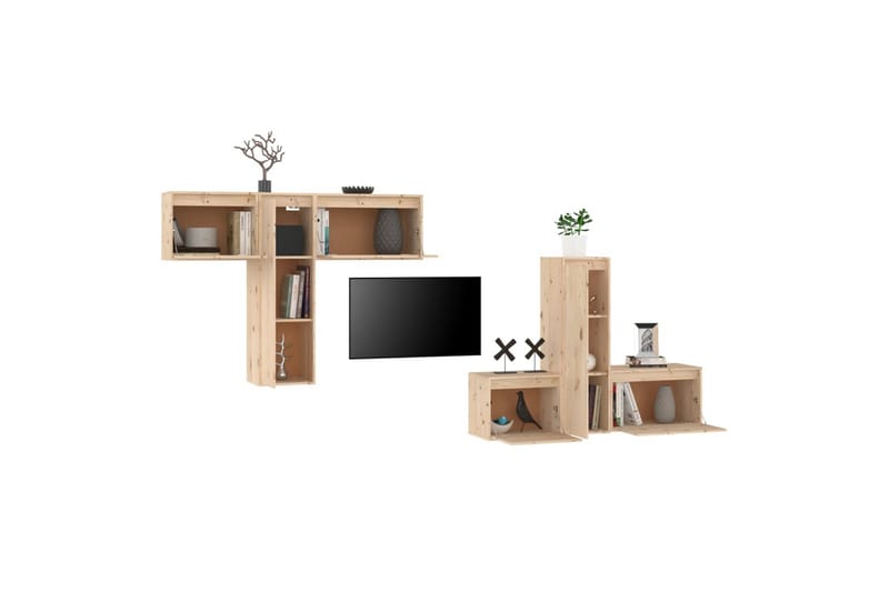 TV-benker 6 stk heltre furu - Brun - Møbler - Mediamøbel & tv møbel - TV-benk & mediabenk