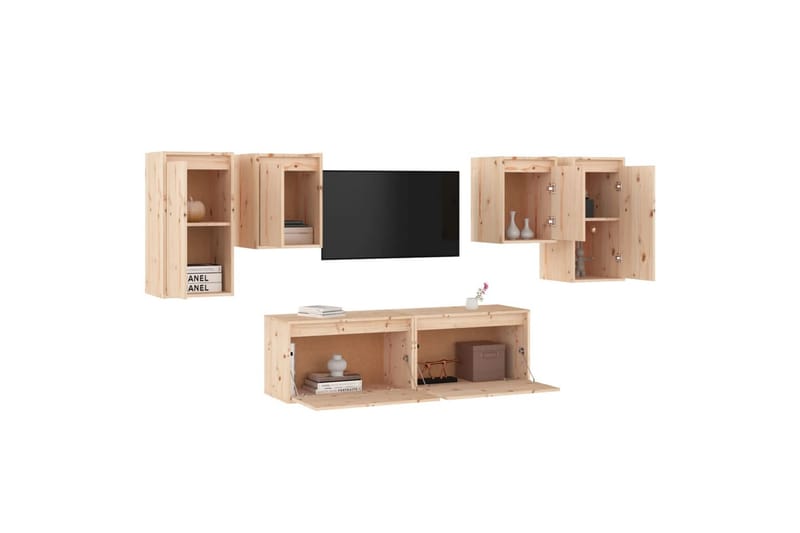 TV-benker 6 stk heltre furu - Brun - Møbler - Mediamøbel & tv møbel - TV-benk & mediabenk