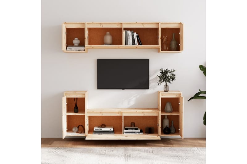 TV-benker 6 stk heltre furu - Brun - Møbler - Mediamøbel & tv møbel - TV-benk & mediabenk