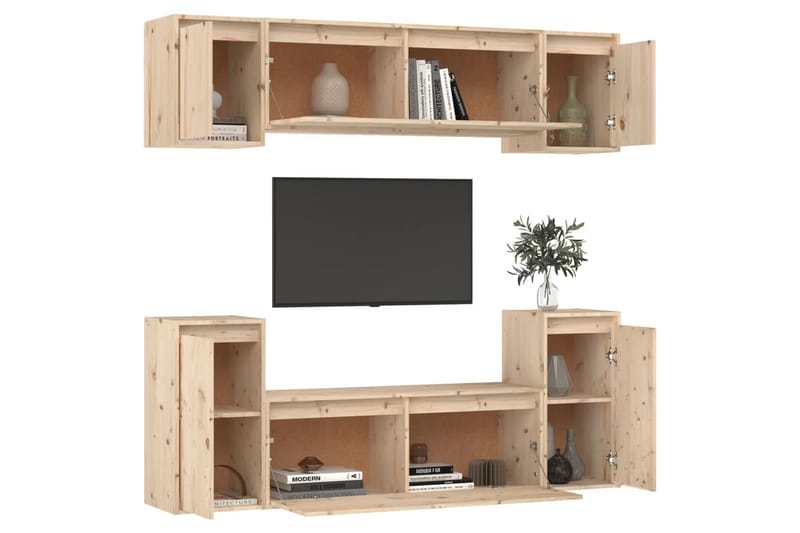 TV-benker 6 stk heltre furu - Brun - Møbler - Mediamøbel & tv møbel - TV-benk & mediabenk