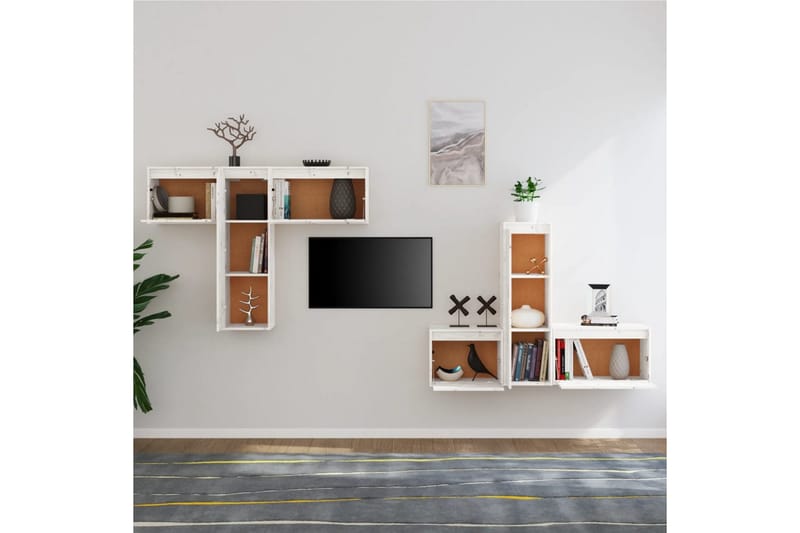 TV-benker 6 stk hvit heltre furu - Hvit - Møbler - Mediamøbel & tv møbel - TV-benk & mediabenk