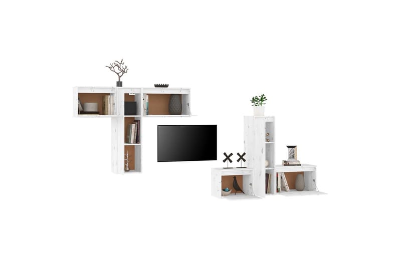 TV-benker 6 stk hvit heltre furu - Hvit - Møbler - Mediamøbel & tv møbel - TV-benk & mediabenk