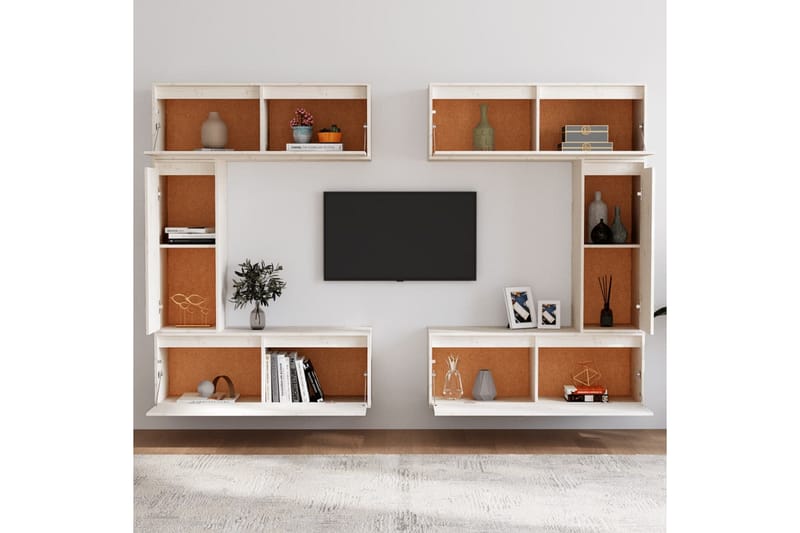 TV-benker 6 stk hvit heltre furu - Hvit - Møbler - Mediamøbel & tv møbel - TV-benk & mediabenk