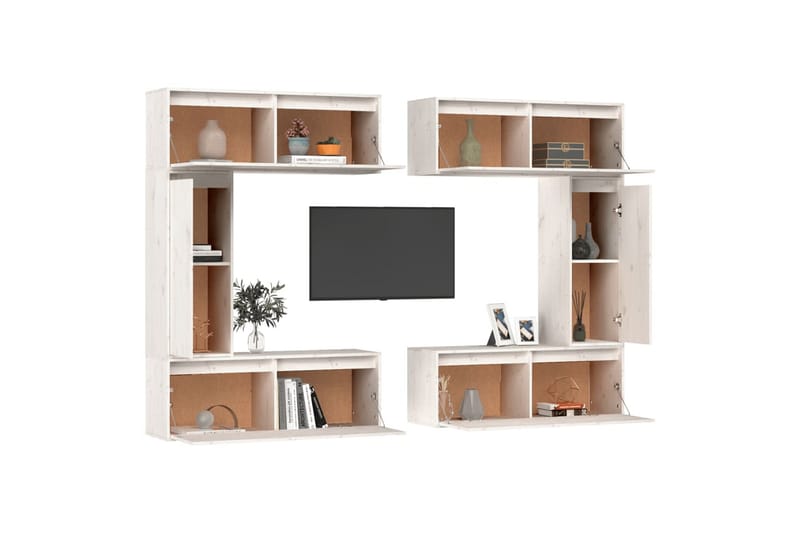 TV-benker 6 stk hvit heltre furu - Hvit - Møbler - Mediamøbel & tv møbel - TV-benk & mediabenk