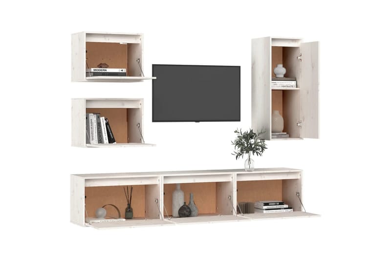 TV-benker 6 stk hvit heltre furu - Hvit - Møbler - Mediamøbel & tv møbel - TV-benk & mediabenk