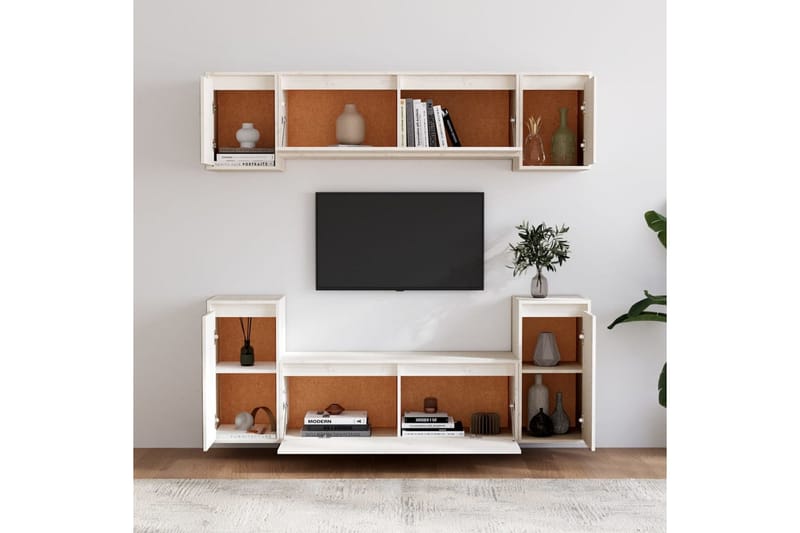 TV-benker 6 stk hvit heltre furu - Hvit - Møbler - Mediamøbel & tv møbel - TV-benk & mediabenk