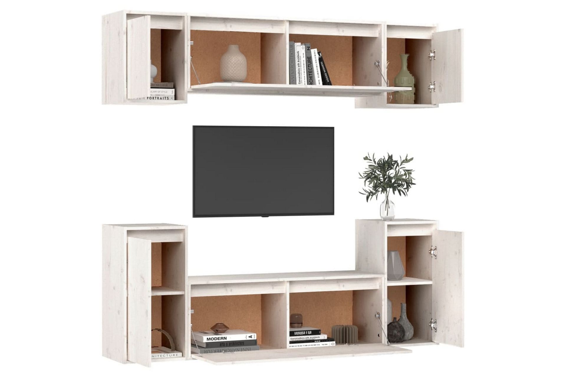 TV-benker 6 stk hvit heltre furu - Hvit - Møbler - Mediamøbel & tv møbel - TV-benk & mediabenk