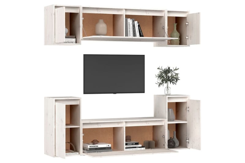 TV-benker 6 stk hvit heltre furu - Hvit - Møbler - Mediamøbel & tv møbel - TV-benk & mediabenk